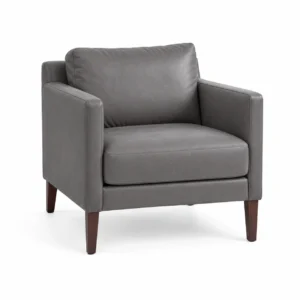 Upholstered Armchair with Wooden Legs — Grey — left three quarter
