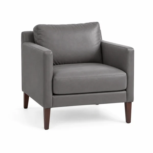 Upholstered Armchair with Wooden Legs — Grey — left three quarter