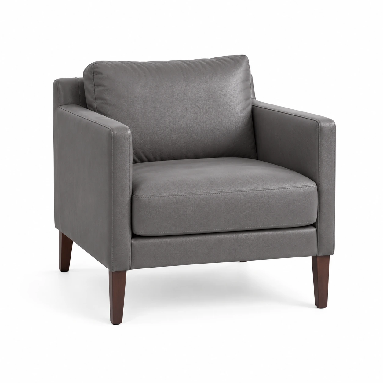 Upholstered Armchair with Wooden Legs — Grey — left three quarter