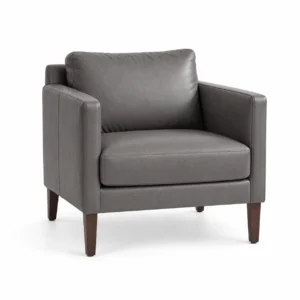 Upholstered Armchair with Wooden Legs — Grey — right three quarter
