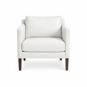 Upholstered Armchair with Wooden Legs — White