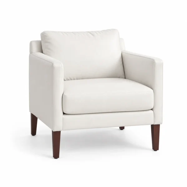 Upholstered Armchair with Wooden Legs — White — right three quarter