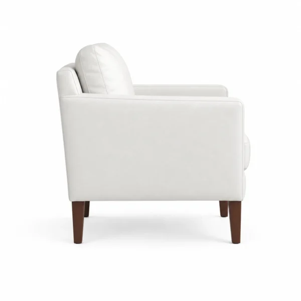 Upholstered Armchair with Wooden Legs — White — side