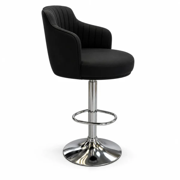 Upholstered Armrest Bar Chair – Black / Chrome — side view