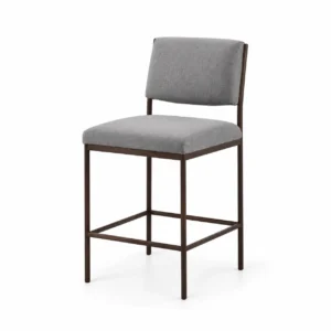 Upholstered Bar Chair with Slim Frame — Grey — opposite three quarter