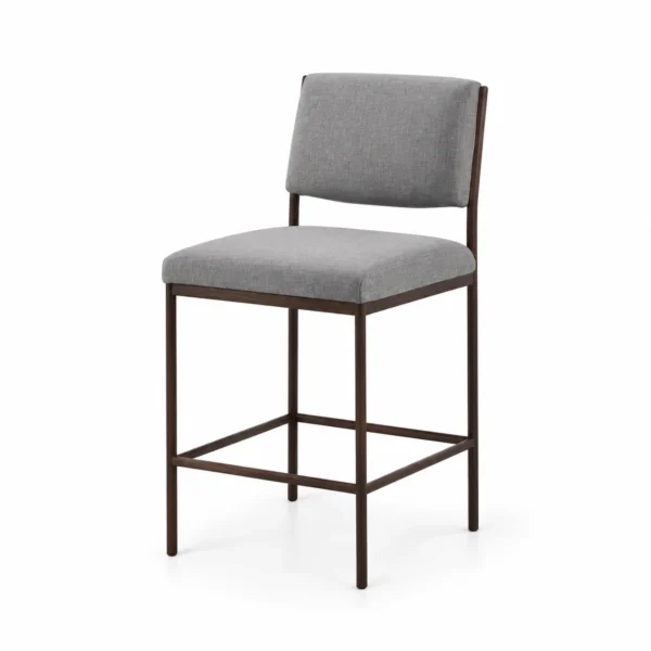 Upholstered Bar Chair with Slim Frame — Grey — opposite three quarter