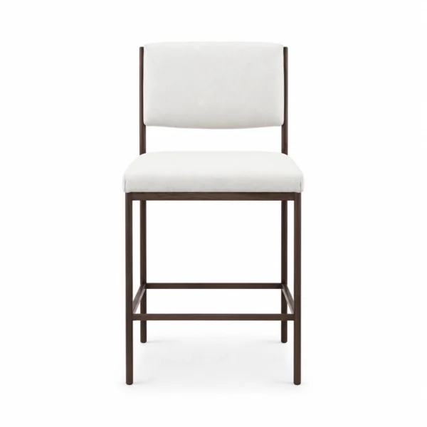 Upholstered Bar Chair with Slim Frame — White — front