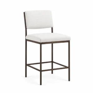 Upholstered Bar Chair with Slim Frame — White — opposite three quarter