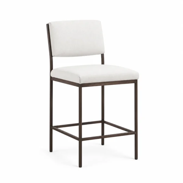 Upholstered Bar Chair with Slim Frame — White — opposite three quarter