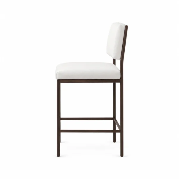 Upholstered Bar Chair with Slim Frame — White — side