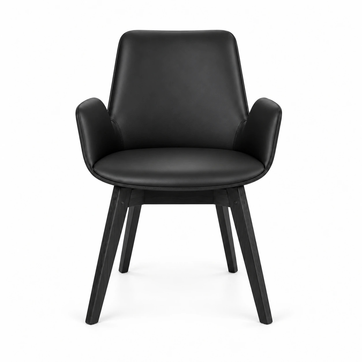 Upholstered Dining Armchair with Angled Legs — Black — front