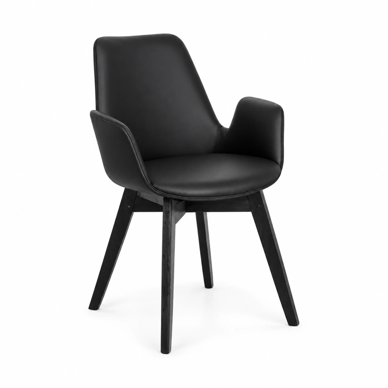 Upholstered Dining Armchair with Angled Legs — Black — product view