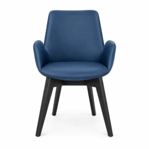 Upholstered Dining Armchair with Angled Legs — Blue — front