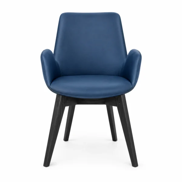 Upholstered Dining Armchair with Angled Legs — Blue — front