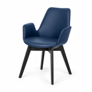 Upholstered Dining Armchair with Angled Legs — Blue — opposite three quarter