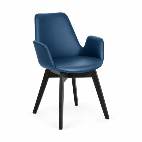 Upholstered Dining Armchair with Angled Legs — Blue — product view Upholstered Dining Armchair with Angled Legs — Blue