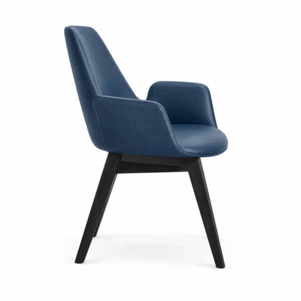 Upholstered Dining Armchair with Angled Legs — Blue — side
