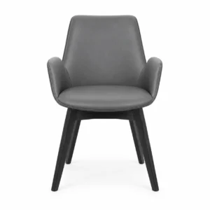 Upholstered Dining Armchair with Angled Legs — Grey — front