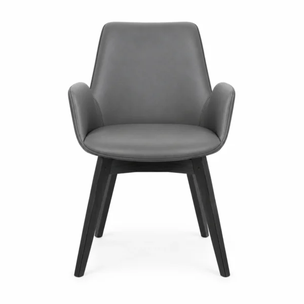 Upholstered Dining Armchair with Angled Legs — Grey — front