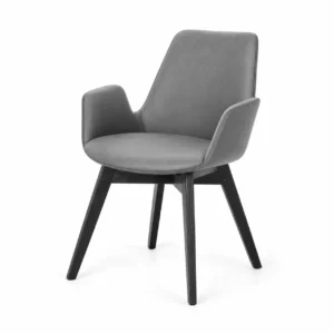 Upholstered Dining Armchair with Angled Legs — Grey — opposite three quarter