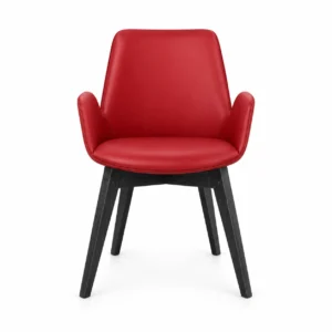 Upholstered Dining Armchair with Angled Legs — Red — front