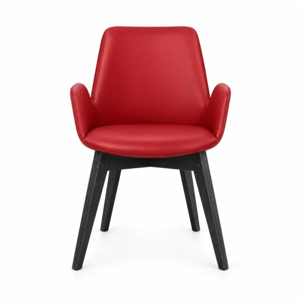 Upholstered Dining Armchair with Angled Legs — Red — front