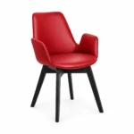Upholstered Dining Armchair with Angled Legs — Red — product view