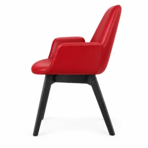Upholstered Dining Armchair with Angled Legs — Red — side