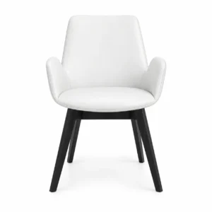 Upholstered Dining Armchair with Angled Legs — White — front