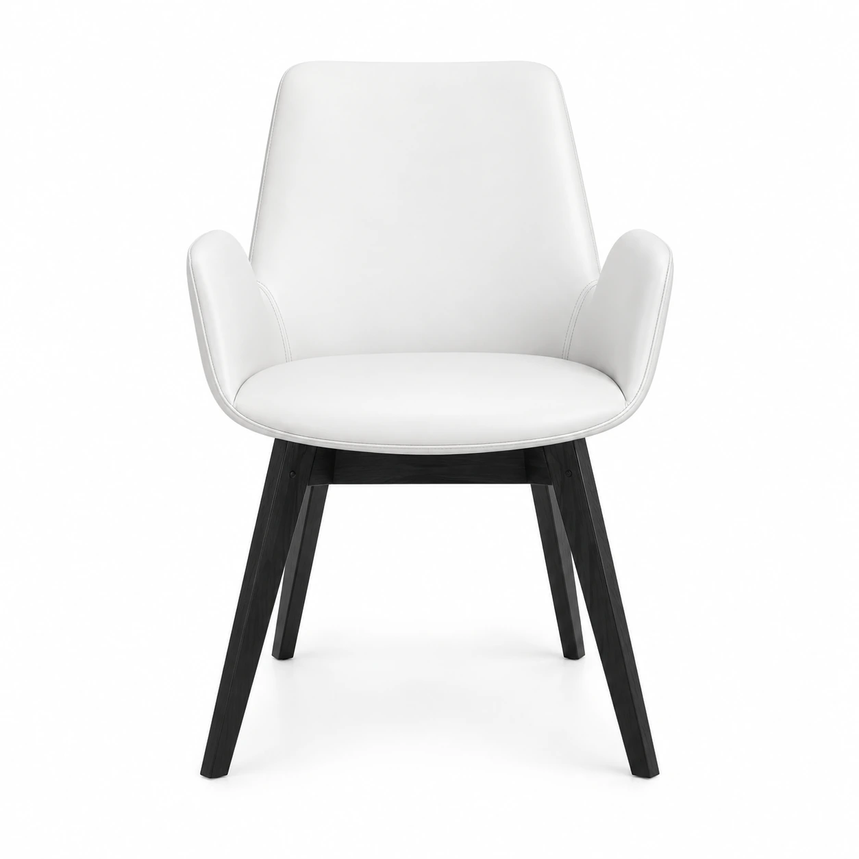 Upholstered Dining Armchair with Angled Legs — White — front