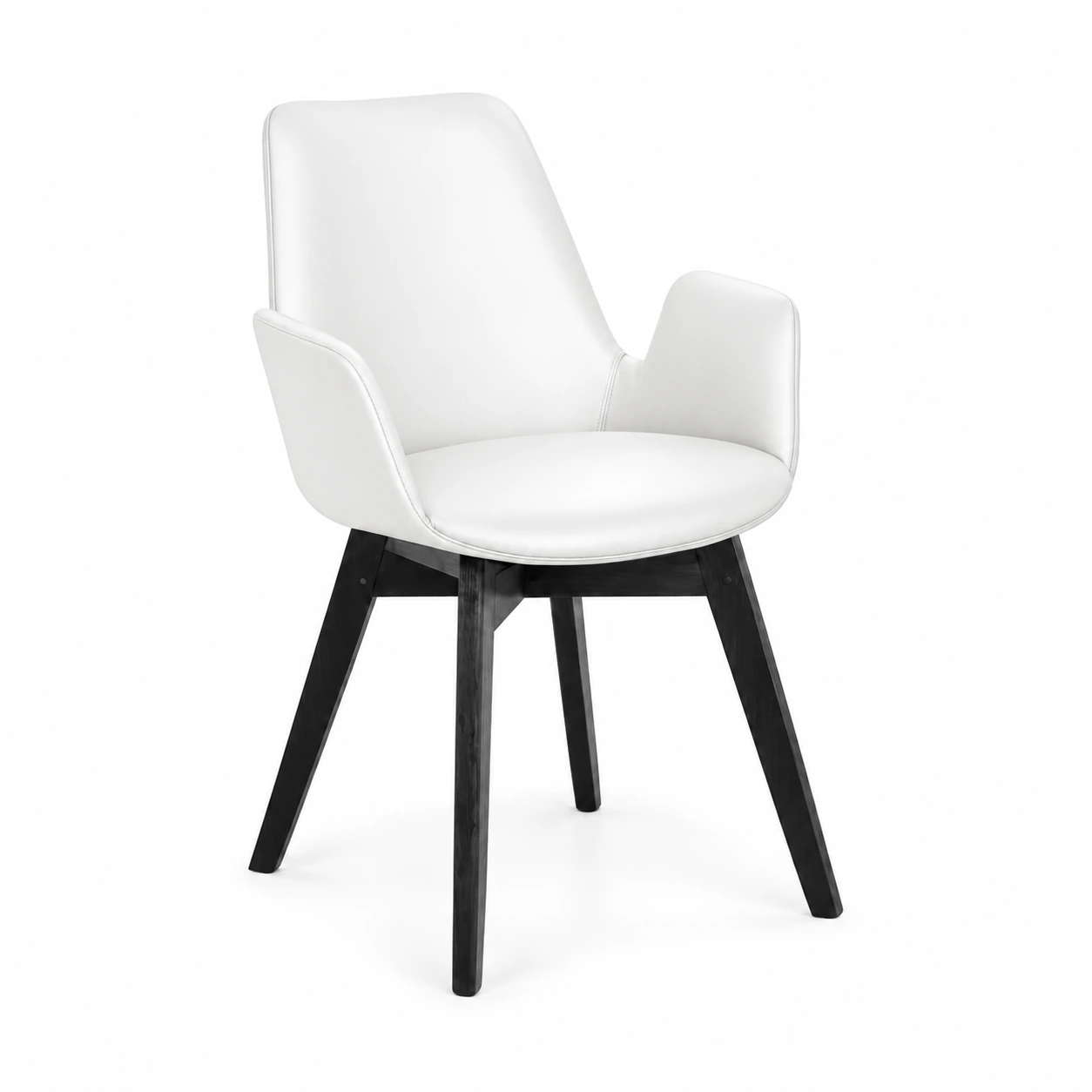 Upholstered Dining Armchair with Angled Legs — White — product view
