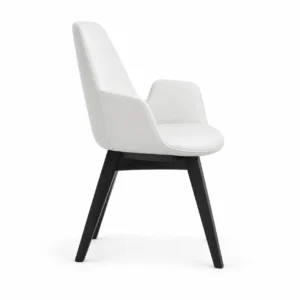 Upholstered Dining Armchair with Angled Legs — White — side