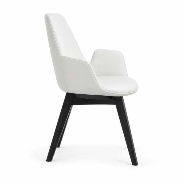 Upholstered Dining Armchair with Angled Legs — White — side