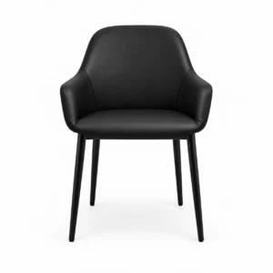 Upholstered Dining Armchair with Tapered Legs — Black — front