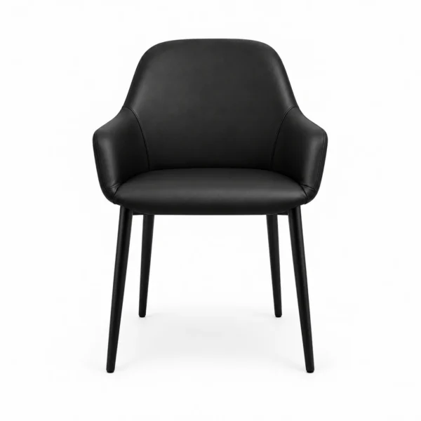 Upholstered Dining Armchair with Tapered Legs — Black — front