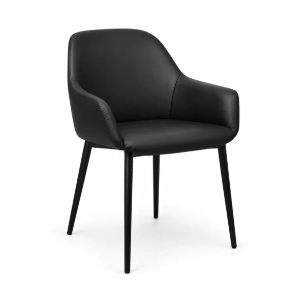 Upholstered Dining Armchair with Tapered Legs — Black — opposite three quarter