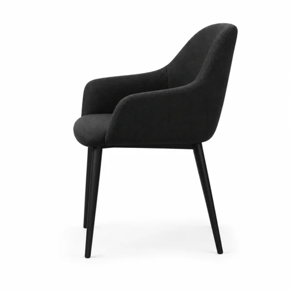 Upholstered Dining Armchair with Tapered Legs — Black — side