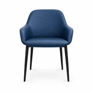 Upholstered Dining Armchair with Tapered Legs — Blue — front