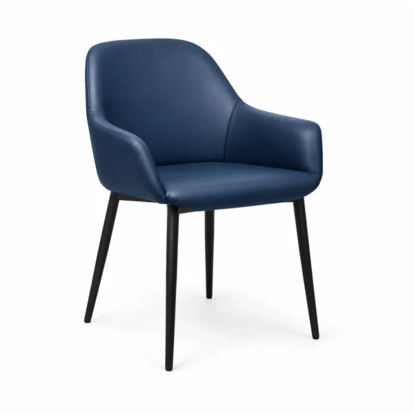 Upholstered Dining Armchair with Tapered Legs — Blue — opposite three quarter