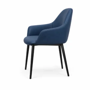 Upholstered Dining Armchair with Tapered Legs — Blue — side