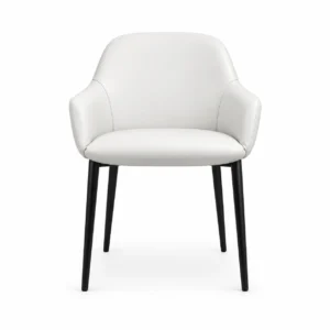 Upholstered Dining Armchair with Tapered Legs — White — front