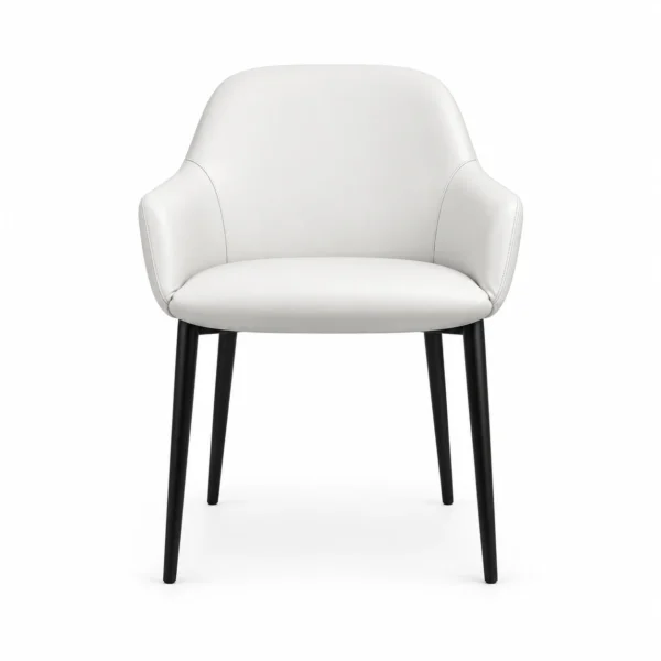 Upholstered Dining Armchair with Tapered Legs — White — front