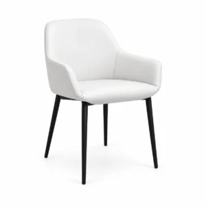 Upholstered Dining Armchair with Tapered Legs — White — opposite three quarter