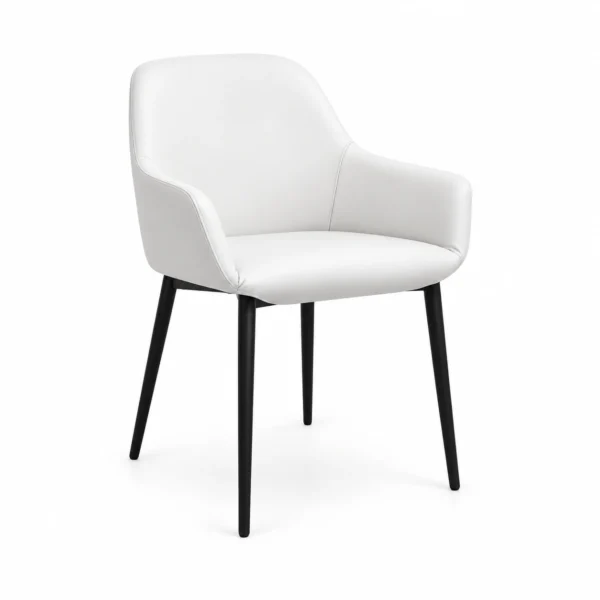 Upholstered Dining Armchair with Tapered Legs — White — opposite three quarter
