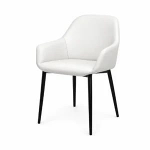 Upholstered Dining Armchair with Tapered Legs — White — gallery thumbnail