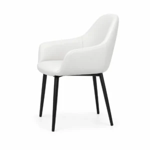Upholstered Dining Armchair with Tapered Legs — White — side