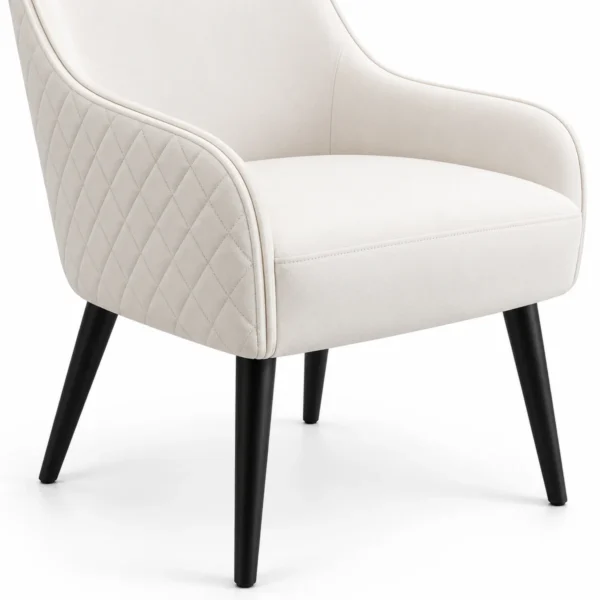 White Quilted Upholstered Accent Chair — seat detail