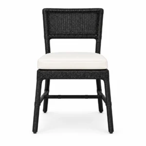 Woven-Back Dining Chair with Padded Seat — Black — front
