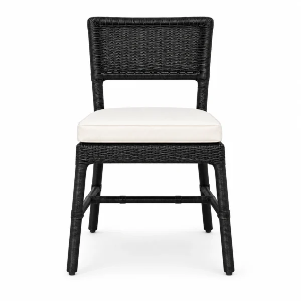 Woven-Back Dining Chair with Padded Seat — Black — front
