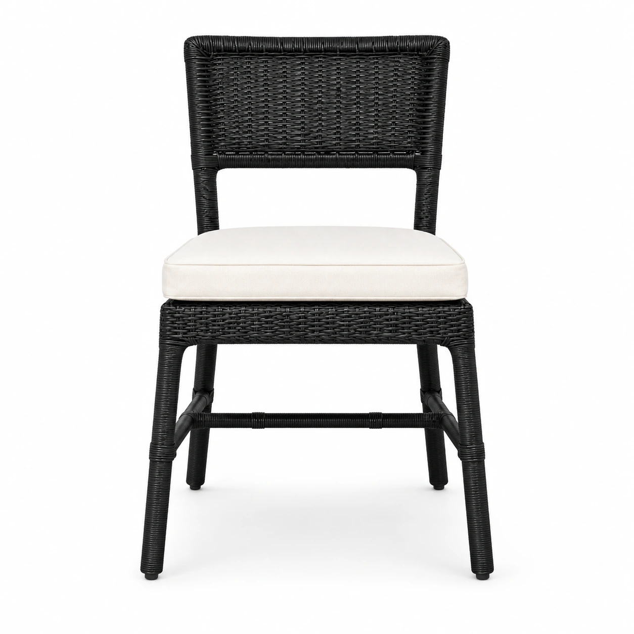 Woven-Back Dining Chair with Padded Seat — Black — front